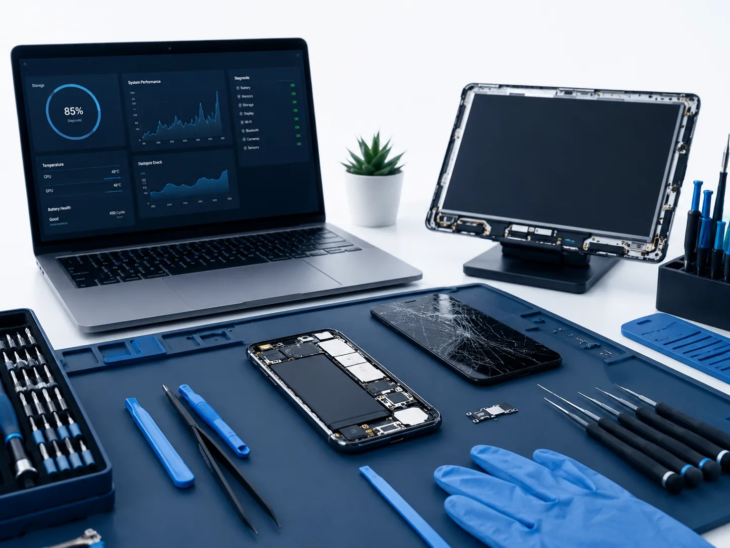 Laptop, smartphone and screen repair workstation