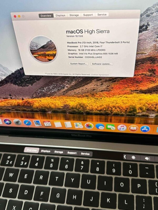 MacBook Pro 15-inch 2019 Inter Core i7 32GB 265GB Touch ID and Touch Bar.