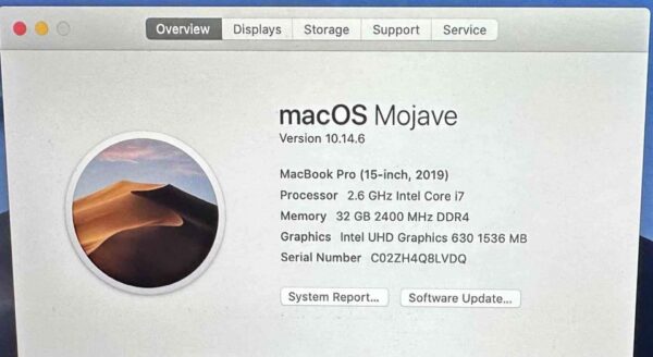 MacBook Pro 15-inch 2019 Inter Core i7 32GB 265GB Touch ID and Touch Bar.