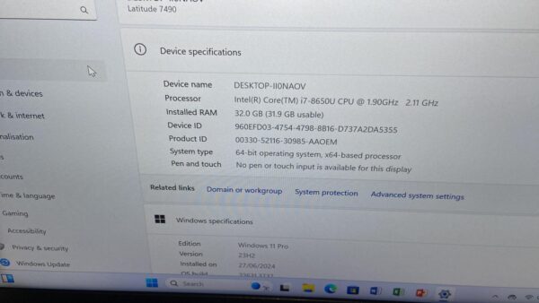 Dell Latitude 7490 Intel Core i7-8650U 32GB Ram, 512 SSD Windows 11 Pro